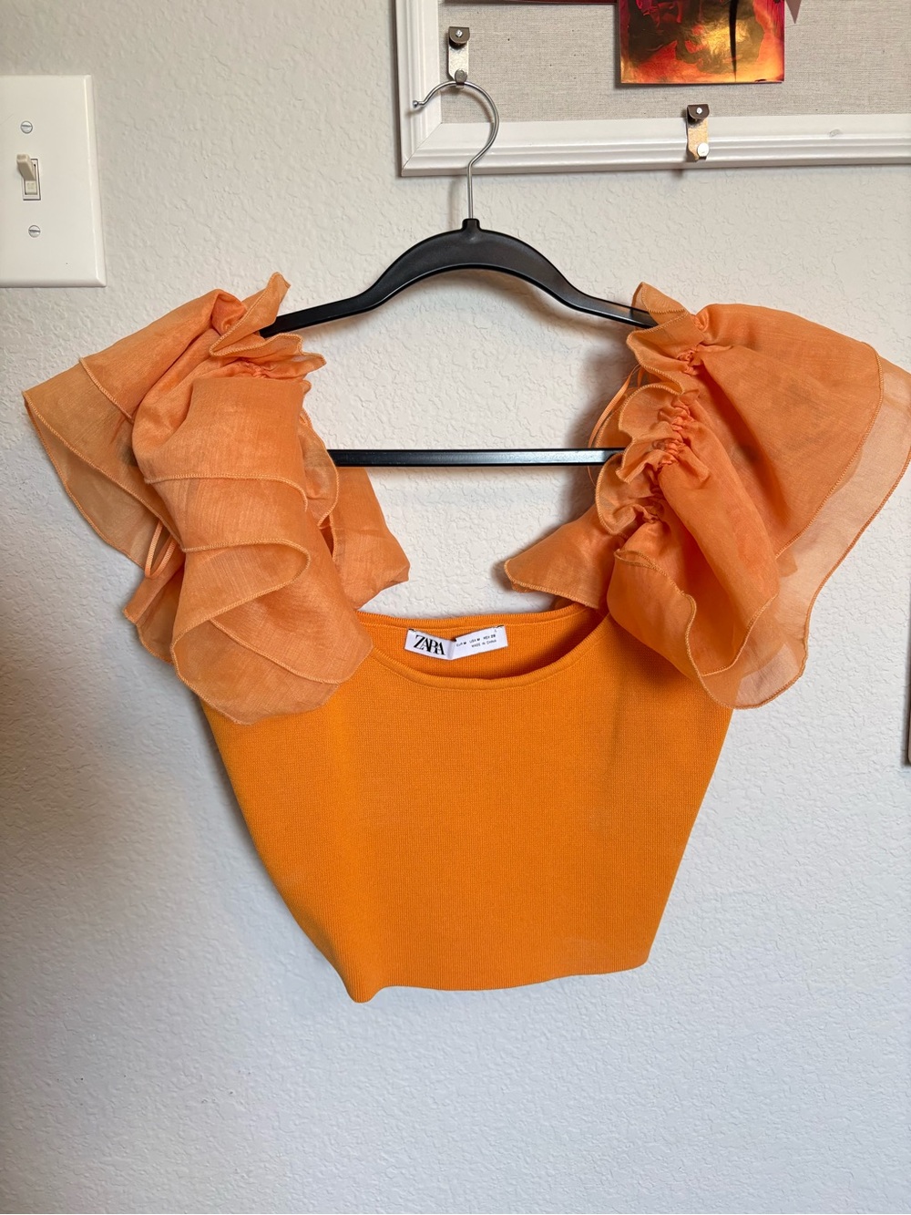 Zara Orange top with Ruffle Sleeves - Picture 2 of 3
